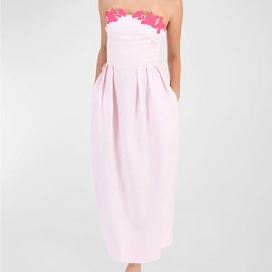 S/M Fanm Mon Lorr Floral Linen Strapless Midi Dress *tailored small/medium